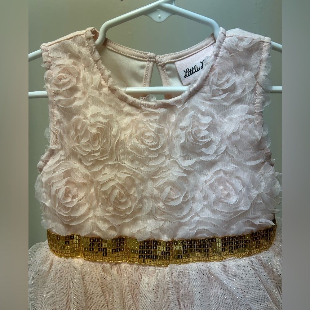 Girls 24M Little Lass Dress-Light Pink and Gold - Picture 2 of 4